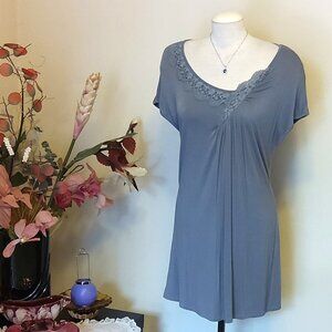 NWT OXMO Women’s Summer Loose Fit Cap Sleeve Light Gray Pullover Long Top M 8